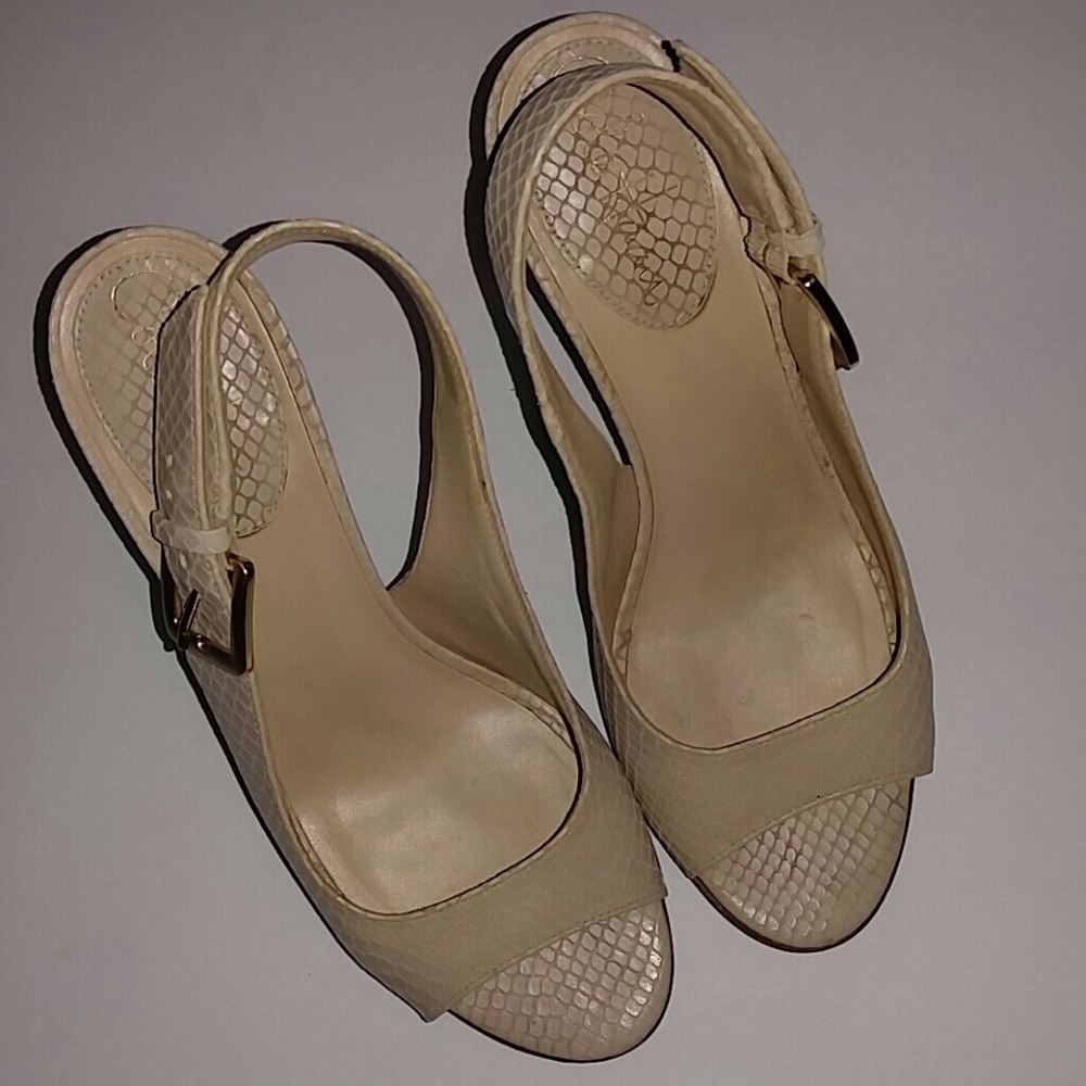 Nude Snakeskin Cole Haan Peep Toe Heels Sling Back 6B